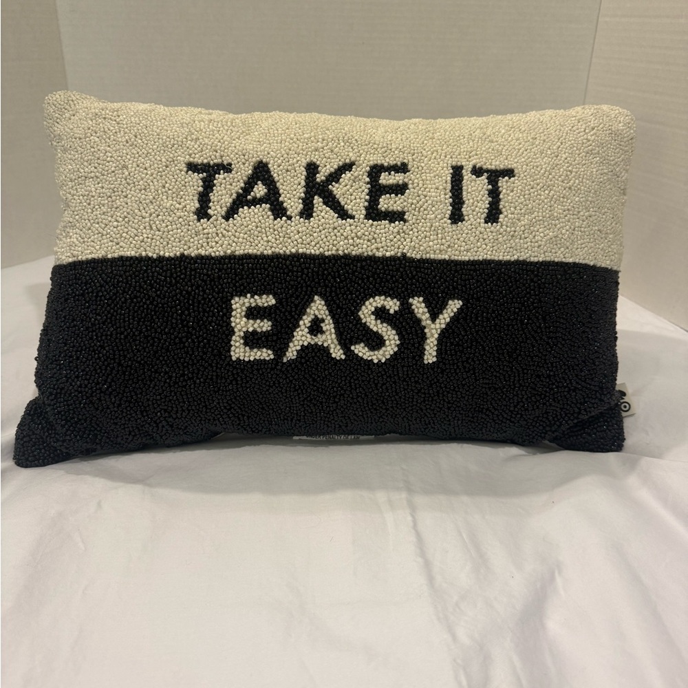 Kate Spade Target Collab Black and White 'Take It Easy' Beaded Pillow